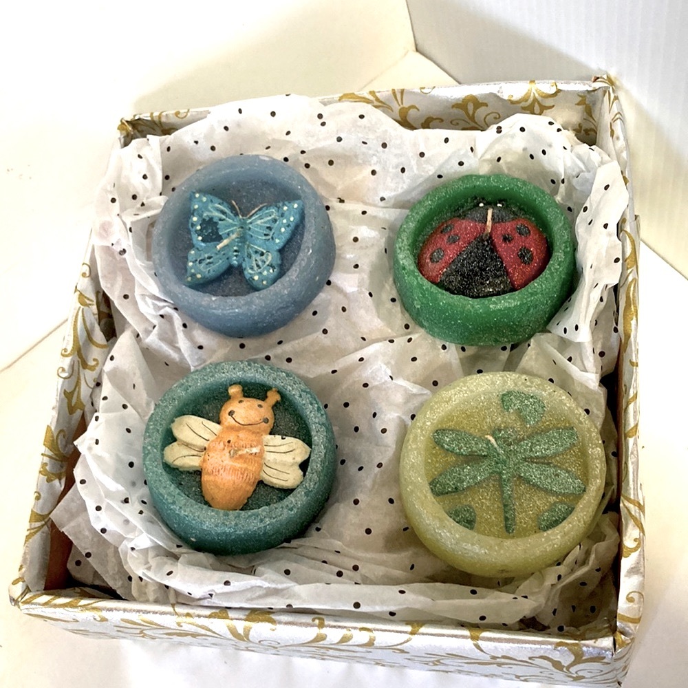 Butterfly Lady Bug Dragon Fly Honey Bee Candles Set of 4